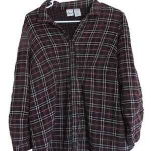 Duo Maternity Button Front Shirt Womens Medium Purple‎ Plaid  Long Sleeve Top